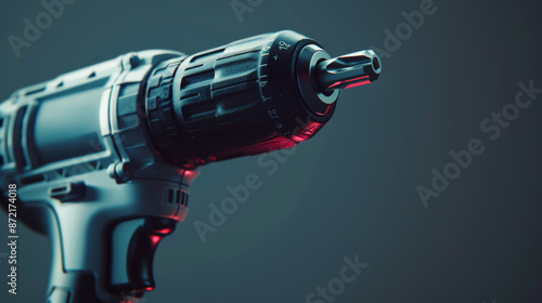 High-Definition Close-Up of Electric Drill with Sleek Design and Precision Engineering