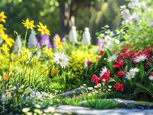 Springtime Flowers Blooming in a Sunny Garden