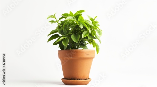 Green plant in a pot isolated on a white background