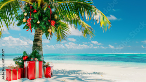 christmas in the southern hemisphere with a palm tree and presents