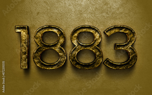 3D dark golden number design of 1883 on cracked golden background.
