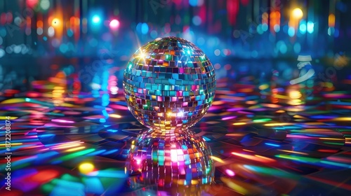 Mesmerizing disco ball party lights casting vibrant reflections across the dance floor