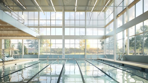 indoor aquatic center with energy-efficient windows that provide clear views of surrounding landscapes, keeping the interior perfectly climate-controlled