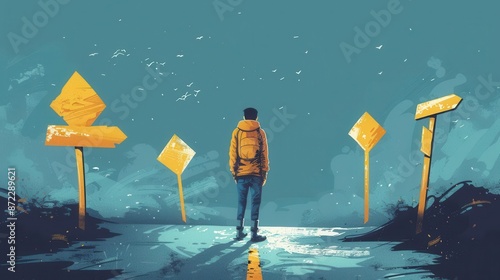 A person standing at a crossroads