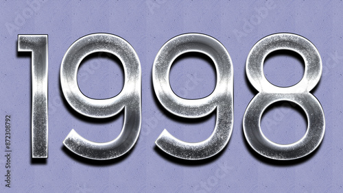 3D Chrome number design of 1998 on purple wall.