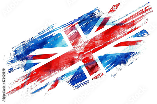 Abstract British flag in paint brush strokes isolated on transparent background