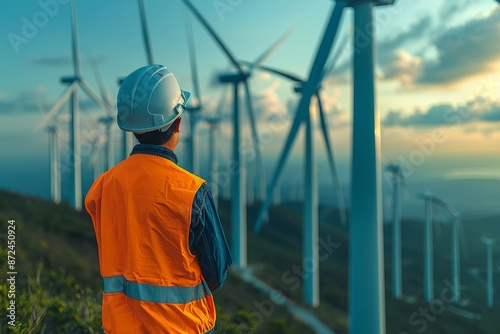 A wind farm produces clean energy from renewable resources with large turbines that capture the power of the wind to generate electricity with no harmful emissions or byproducts
