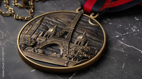 Creating a Paris-themed Olympic medal with ribbons changing into the Montmartre