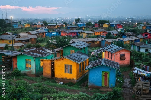 Colorful Homes in a Nairobi Slum at Dusk