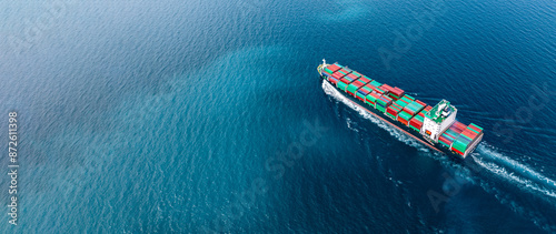 Aerial view container cargo ship sea freight shipping, Global business industry import export logistic transportation international by container cargo ship, Container ship commercial freight shipping.