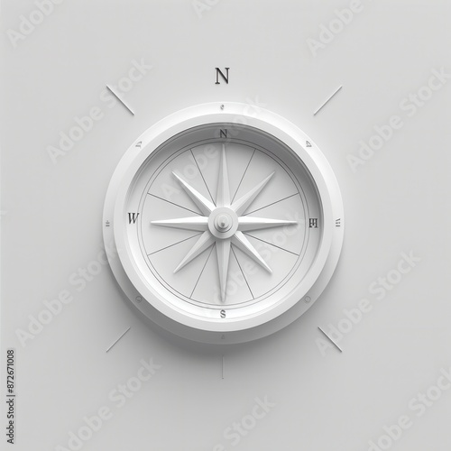 A minimalist white compass with clear lines and a simple design, perfect for navigation apps and travel services. Generative AI