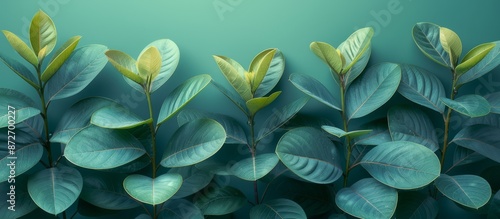 Lush Green Foliage with Broad Leaves Against a Teal Background