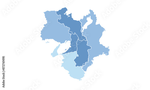 Map of Kansai isolated blue tone color style.Map of Japan.for website layouts, background, education, precise, customizable, Travel worldwide, map silhouette backdrop, earth geography, political.