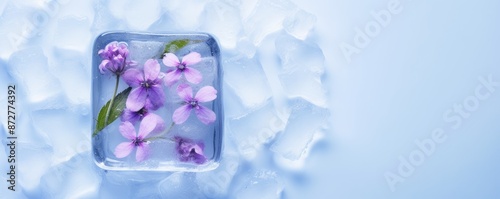 frozen flower blossom in ice cube