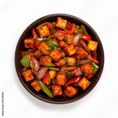 Chilli Paneer Dry top view image in white background