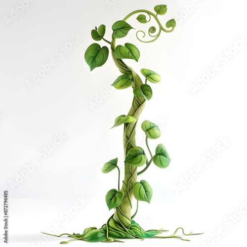 Beanstalk grown from magic beans, white background