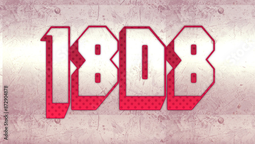 Cute 3d bold outline pink number design of 1808 on white background.