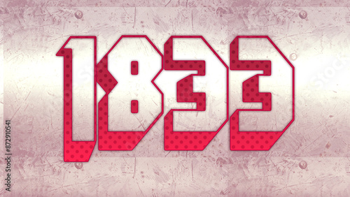 Cute 3d bold outline pink number design of 1833 on white background.