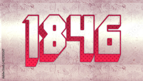 Cute 3d bold outline pink number design of 1846 on white background.