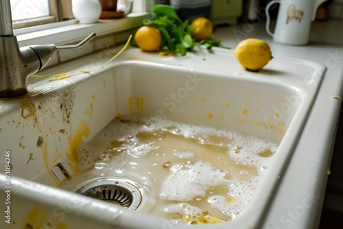 Detailed close up of kitchen sink blockage for troubleshooting and repair purposes