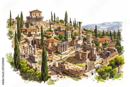 Explore the ancient city of Ephesus, featuring its remarkably well-preserved ruins and historical landmarks. This breathtaking panoramic shot showcases the city's rich history and cultural heritage.