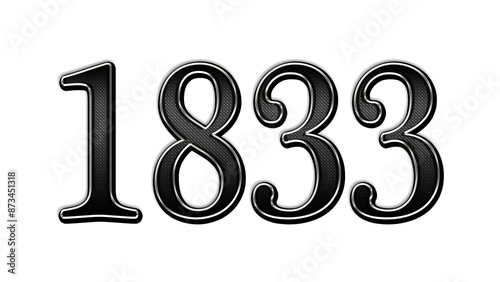 black metal 3d design of number 1833 on white background.