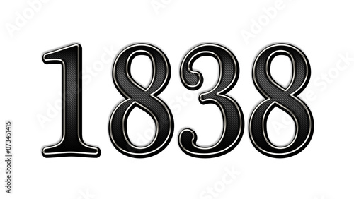 black metal 3d design of number 1838 on white background.