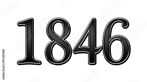 black metal 3d design of number 1846 on white background.