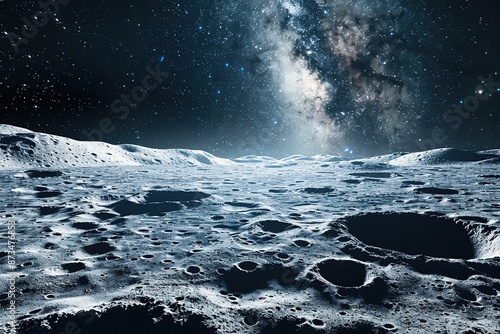 Lunar Landscape of Moon with Milky Way