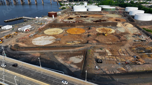 Aerial view of old and new tank fields in Perth Amboy, NJ