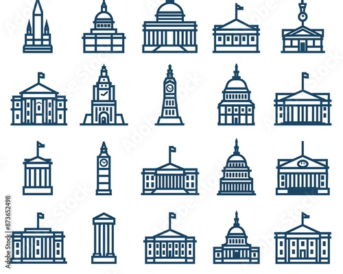 Collection of government icons, simple line design, vector illustration, versatile governance symbols