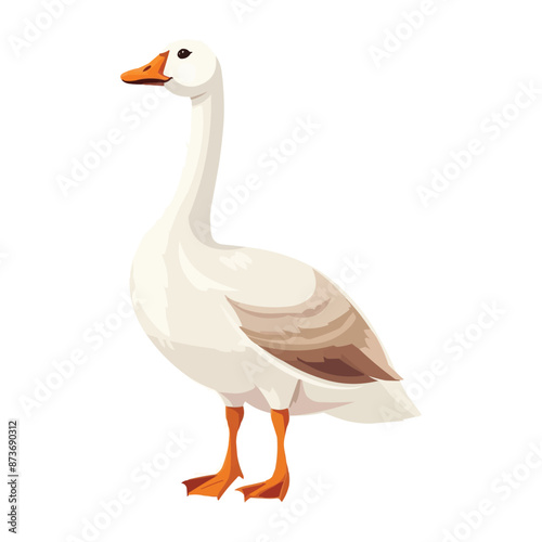 Cartoon cute goose isolated on white solid background