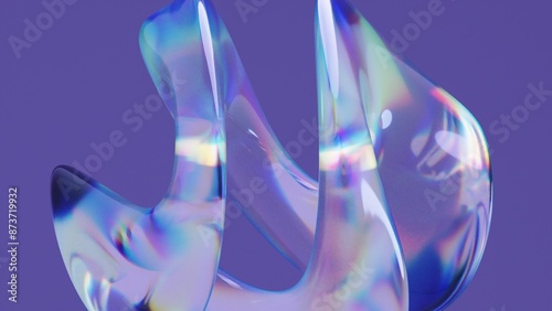 Abstract geometric holographic glass 3d render background. Colorful light emitter iridescent neon holographic gradient