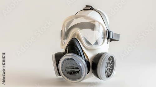 Replaceable filter-equipped reusable half-face elastomeric respirator that purifies air against a white backdrop