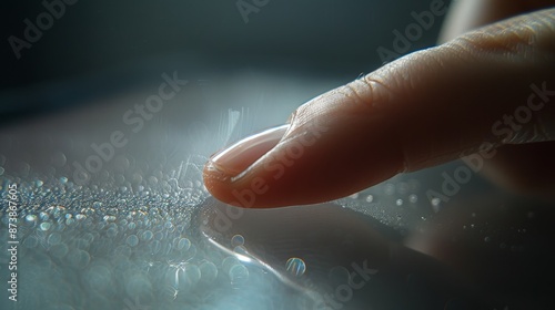 Finger Touching Misty Digital Screen Close-Up