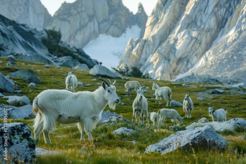 The Enchantments: Wild Mountain Goats Grazing on White Grass Field
