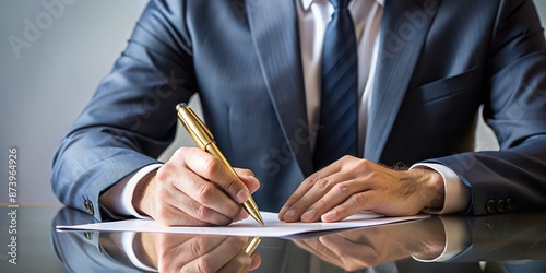 Businessman hands signing official document, focus on golden pen and paper, business, signing, contract, agreement, official