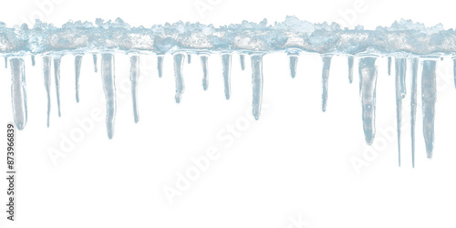 Crystal clear icicle drips, isolated on transparent background