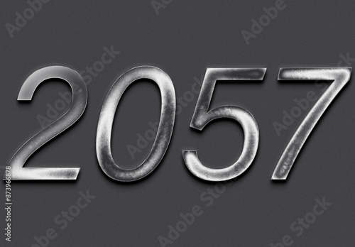 Chrome metal 3D number design of 2057 on grey background.