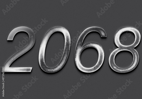 Chrome metal 3D number design of 2068 on grey background.