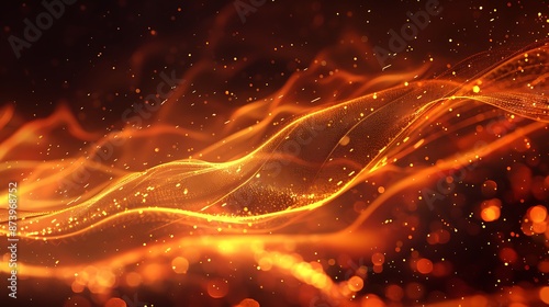 Fiery glowing trajectories with particles abstract background