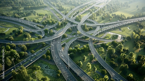 Complex highway interchange with multiple overpasses and connecting roads