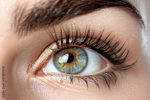 Female Eye with Long False Eyelashes. Beauty Eye Extension on Adult Woman