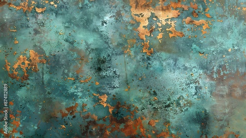 Faux patina texture with a realistic aged appearance, displaying a mix of verdigris and rust colors