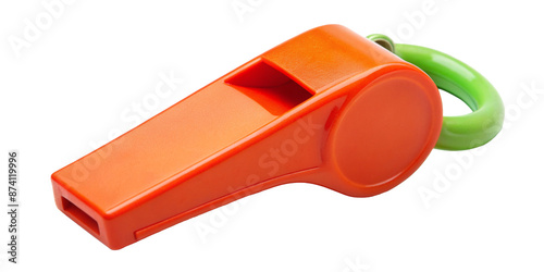 Plastic whistle. Whistle on a white background