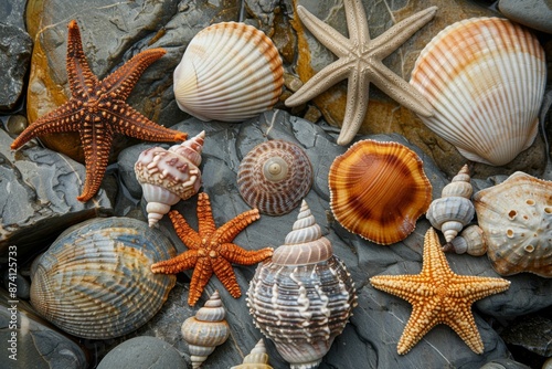 Colorful Seashell and Starfish Collection