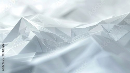 Subtle and soft abstract background in white and grey, featuring faint geometric triangles that almost disappear into the background, close-up view.