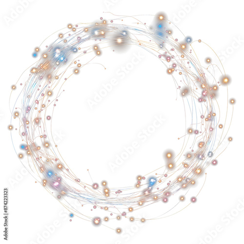 Circular arrangement of tangled fairy lights, isolated on transparent background