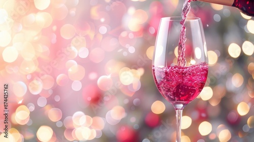 Pouring red wine into a glass against a bokeh light background red wine pouring glasses bokeh light background elegant closeup blurred background alcohol beverage drink celebration
