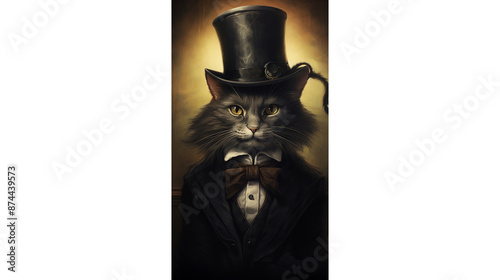 Portrait of black anthropomorphic cat with galley and ancient costume